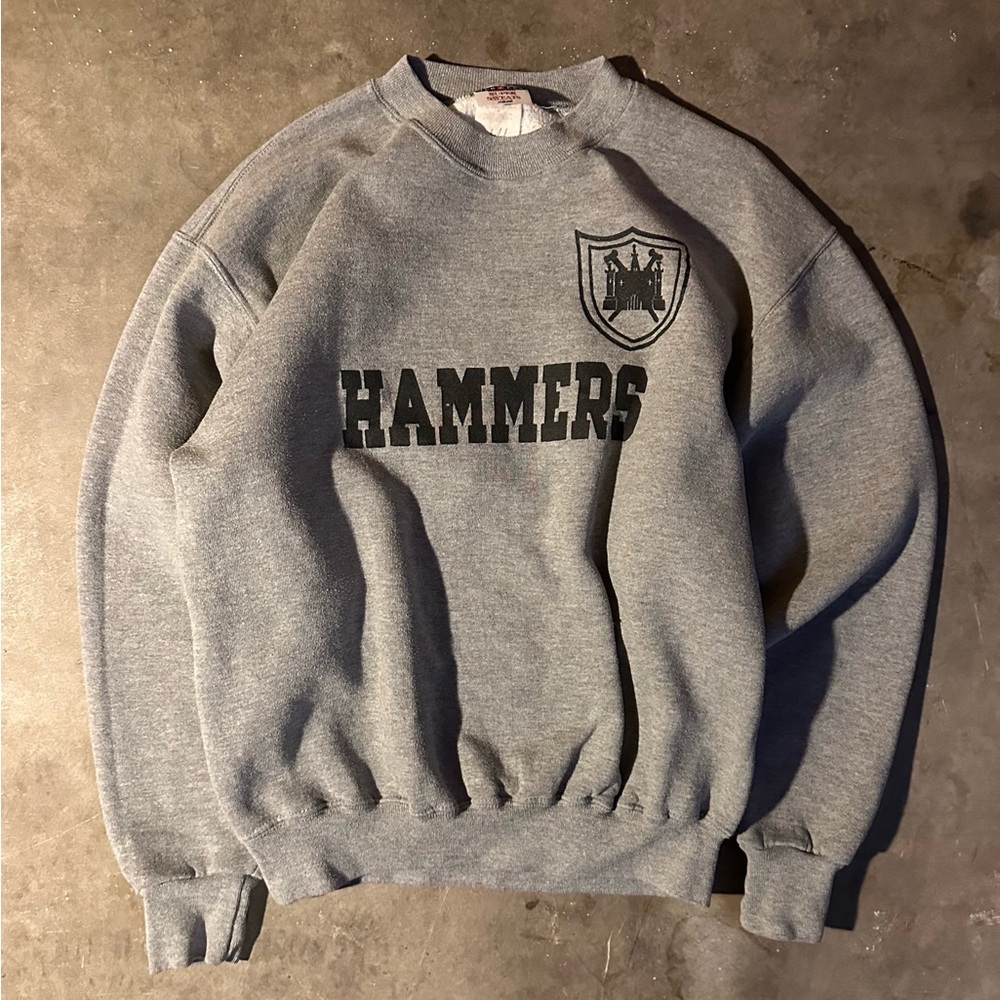 Jerzees Gray Crewneck Sweater with Bold Hammers Design